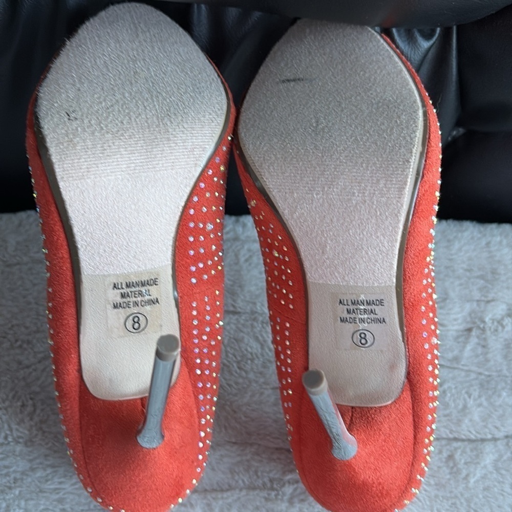 Orange Rhinestone Peek Toe Pumps - Picture 7 of 9